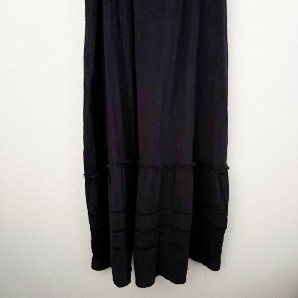 ASPIGA | Frankie Midi Dress Organic Cotton Black Ruffle Strap Gold | Size Large - Picture 10 of 13
